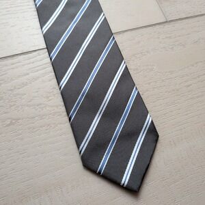 Boss by Hugo Boss Classic Tie NecktieGray Blue Striped 100% Silk Made in Italy